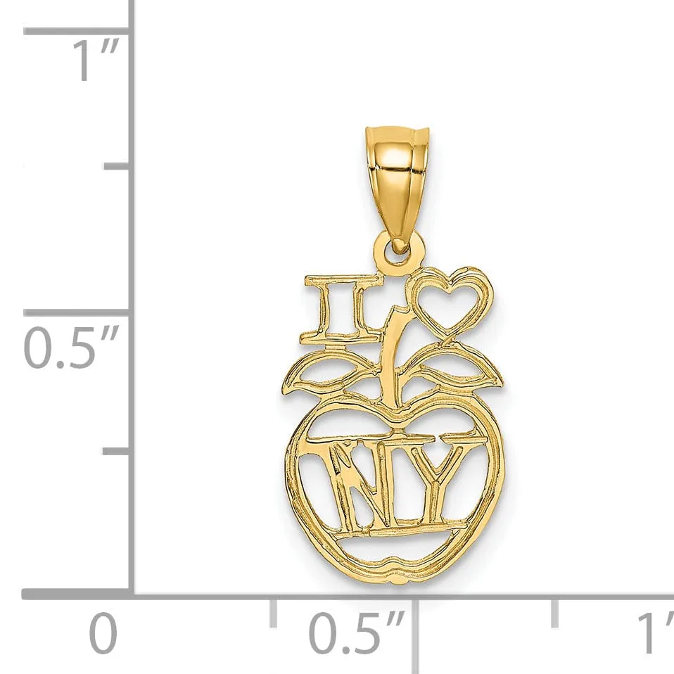 14K Yellow Gold Polished Finish I HEART NY Apple Design Pendant