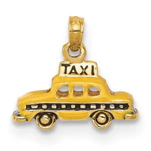 14K Yellow Gold Solid Polished Yellow, Black Enamel Finish New York 3-Dimensional Taxi Design Charm Pendant