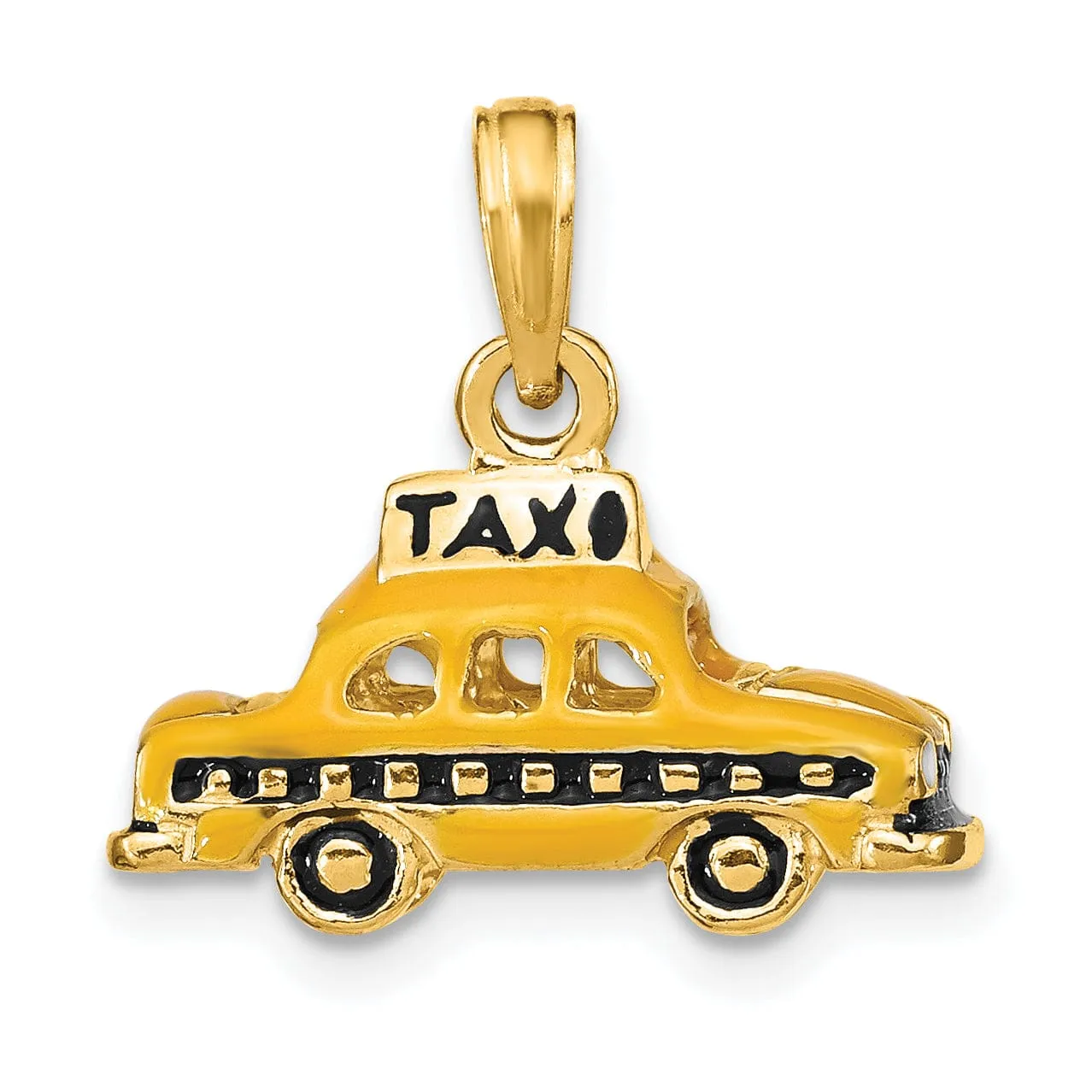 14K Yellow Gold Solid Polished Yellow, Black Enamel Finish New York 3-Dimensional Taxi Design Charm Pendant