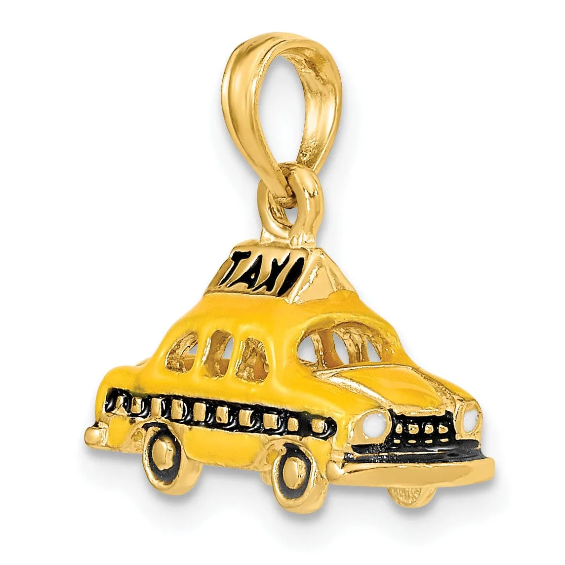 14K Yellow Gold Solid Polished Yellow, Black Enamel Finish New York 3-Dimensional Taxi Design Charm Pendant