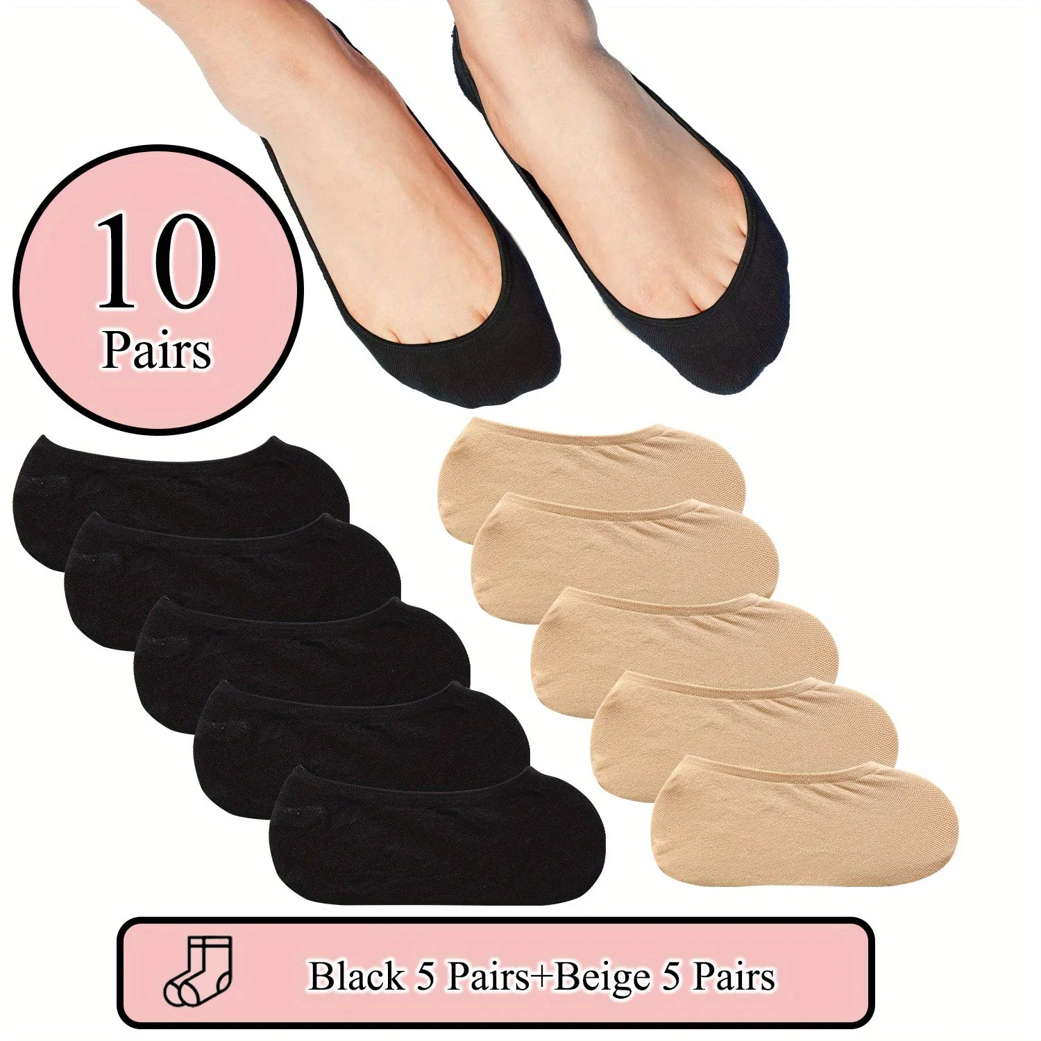 5/10/15 Pairs Simple No Show Socks, Breathable Low Cut  Blend Ankle Sock Pack, Women's Stockings & Hosiery