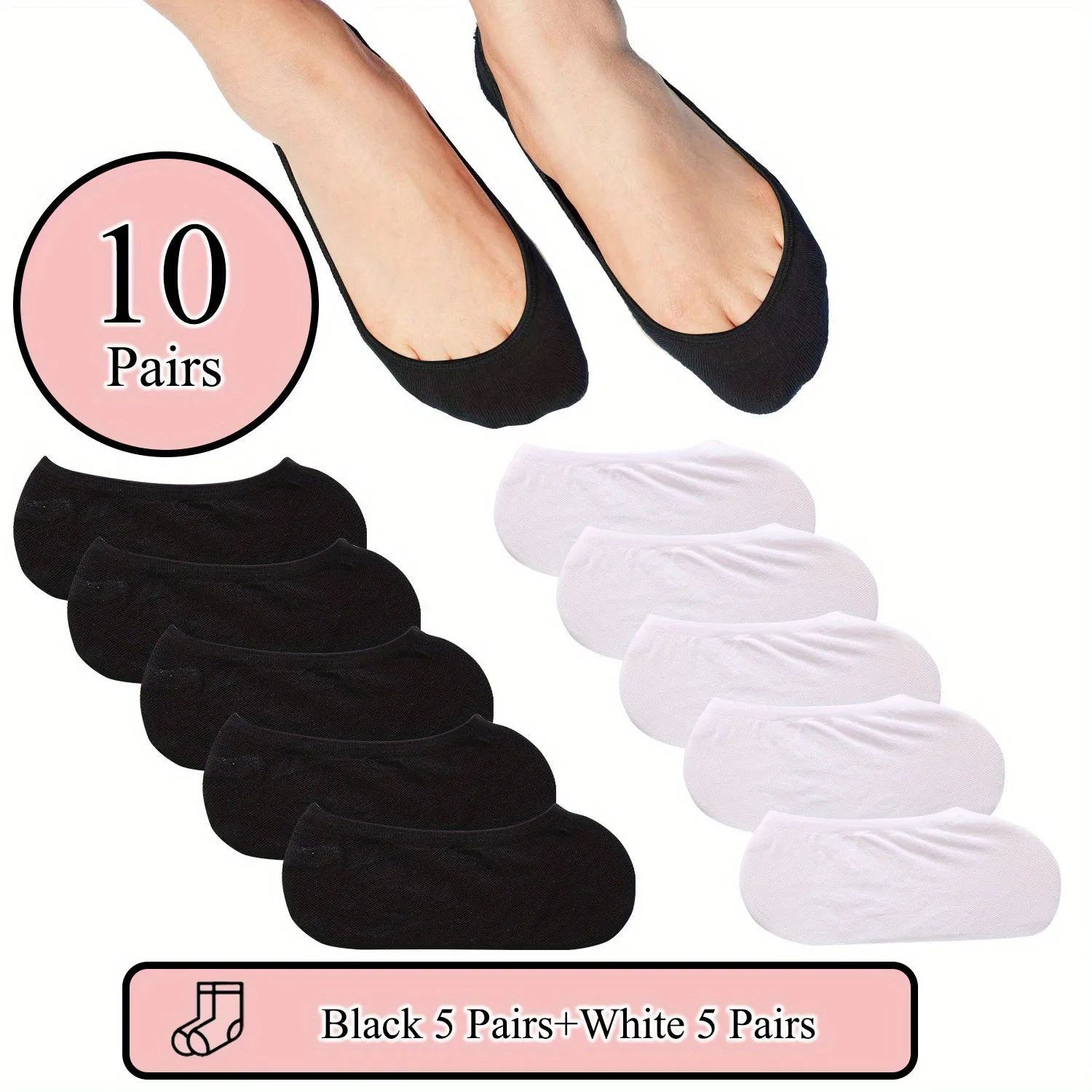 5/10/15 Pairs Simple No Show Socks, Breathable Low Cut  Blend Ankle Sock Pack, Women's Stockings & Hosiery