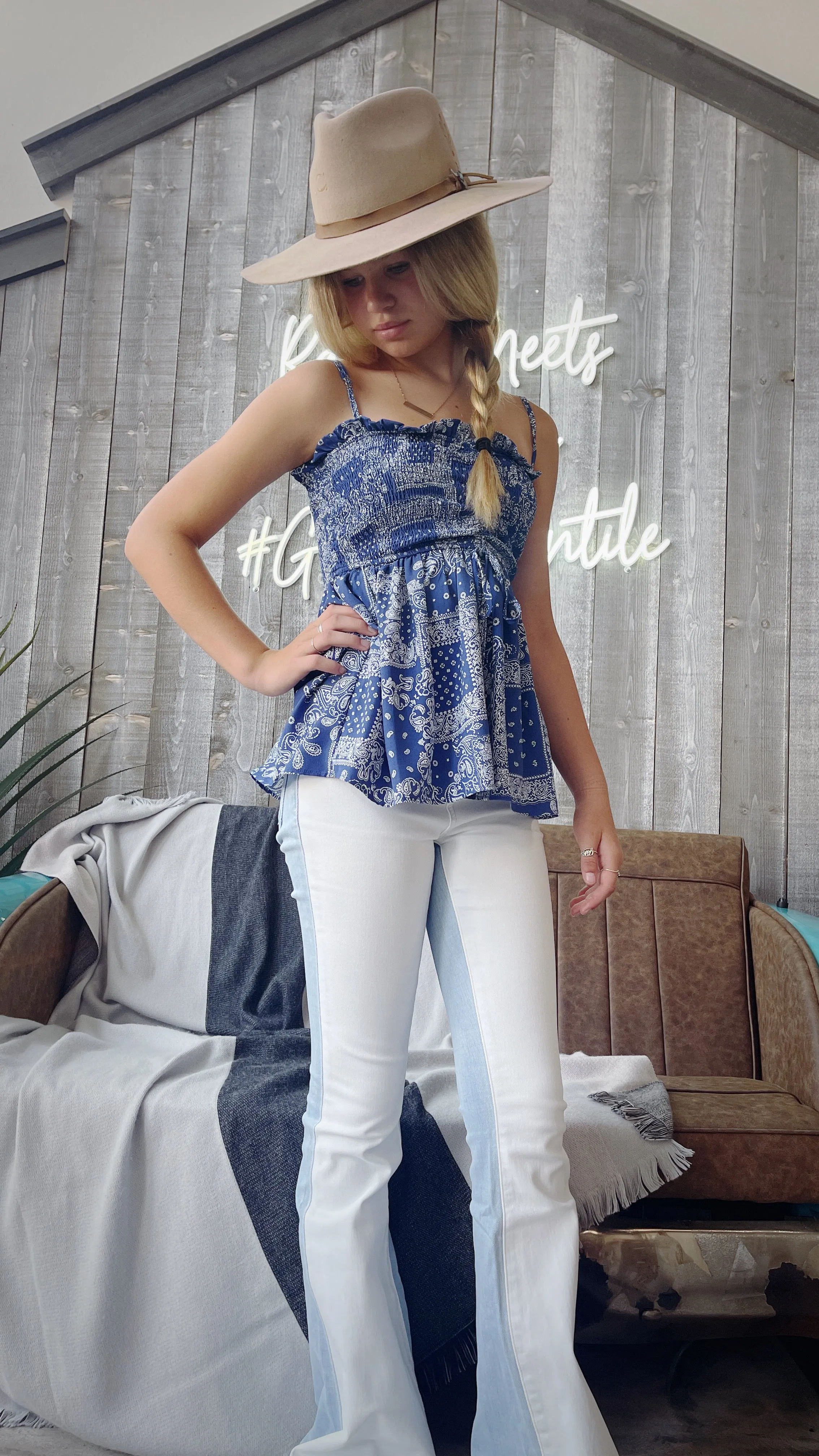 Bella Color Block High Rise Flare Jeans