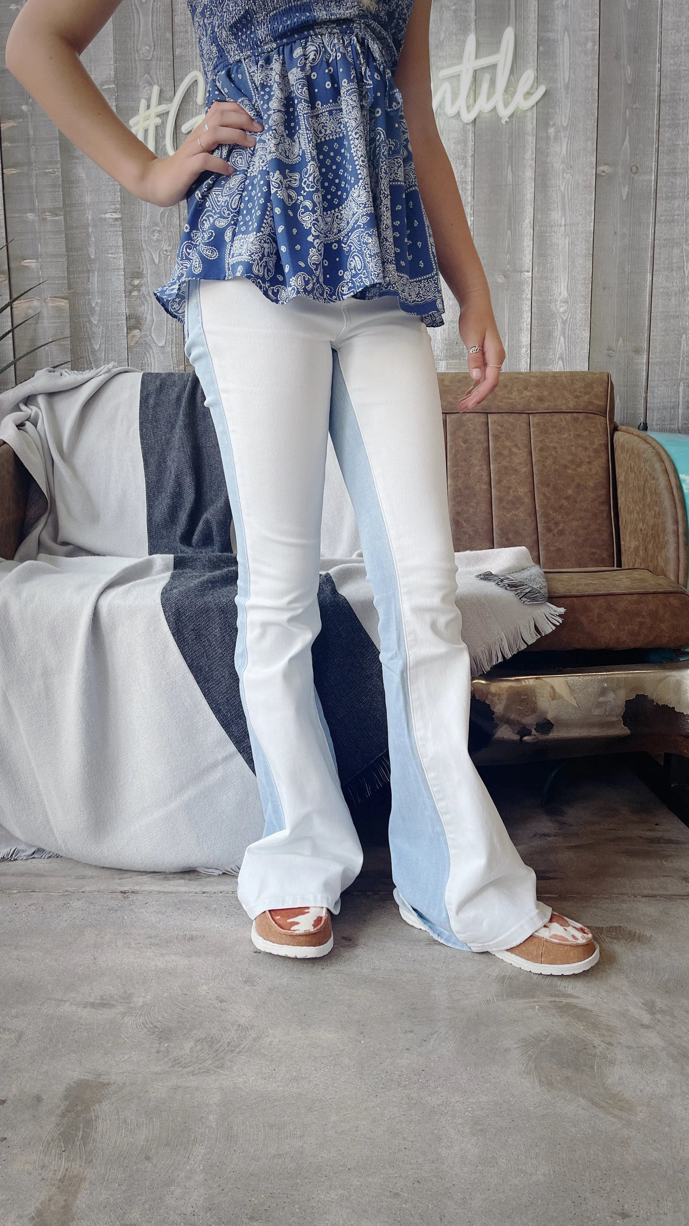 Bella Color Block High Rise Flare Jeans