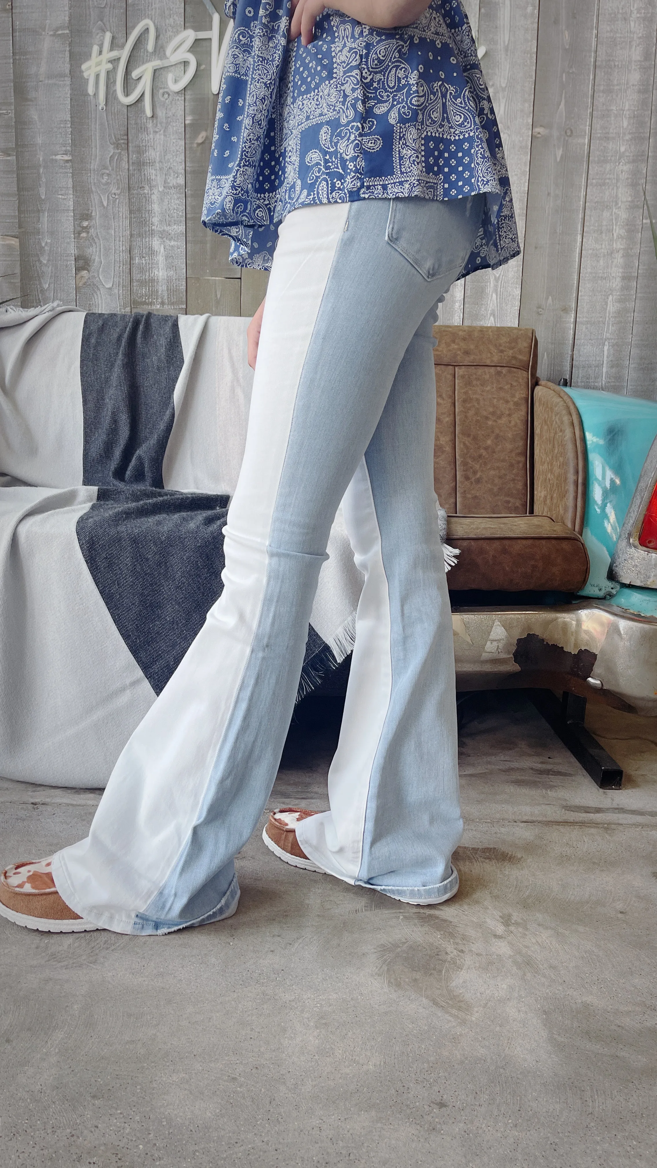 Bella Color Block High Rise Flare Jeans
