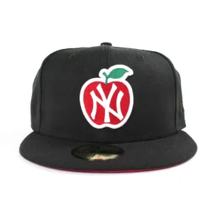 Big Apple New York Yankees New Era 59Fifty Fitted Hat (Black Red Under Brim)