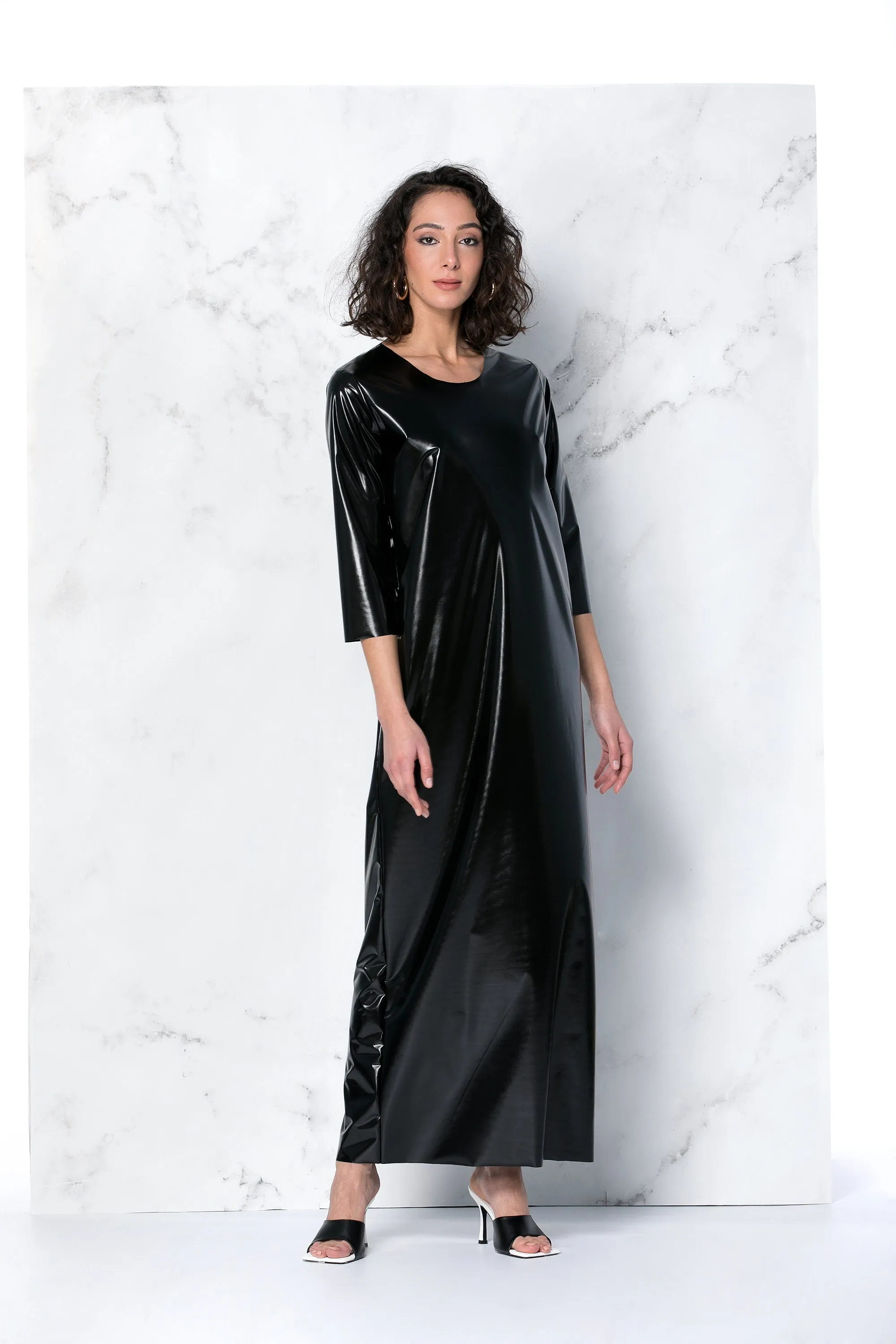 Black Latex Dress, Vinyl Dress Women, Black Maxi Dress, Pencil Dress, Black Kaftan, Plus Size Dress, Minimalist Dress, Punk Dress, Caftan