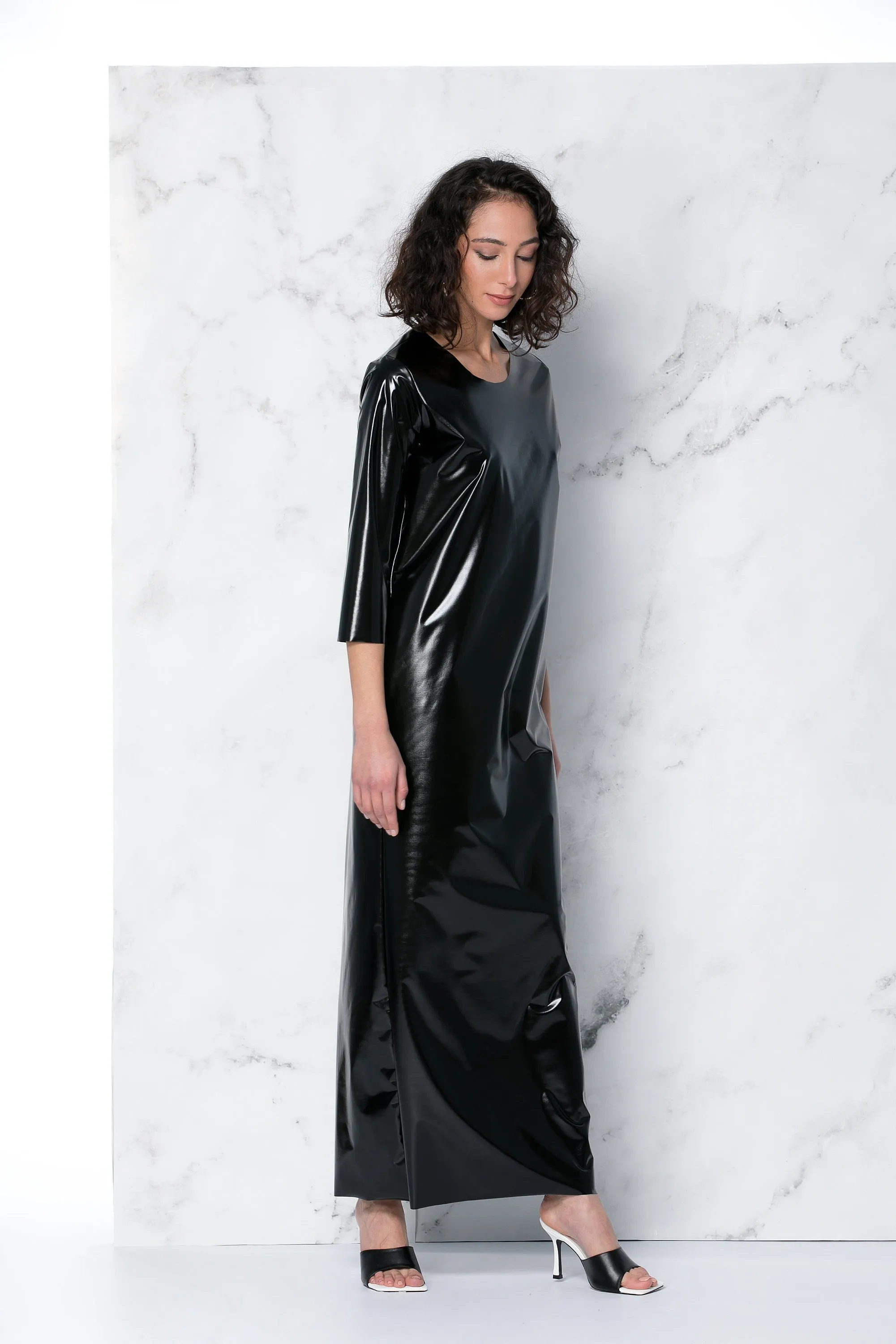 Black Latex Dress, Vinyl Dress Women, Black Maxi Dress, Pencil Dress, Black Kaftan, Plus Size Dress, Minimalist Dress, Punk Dress, Caftan