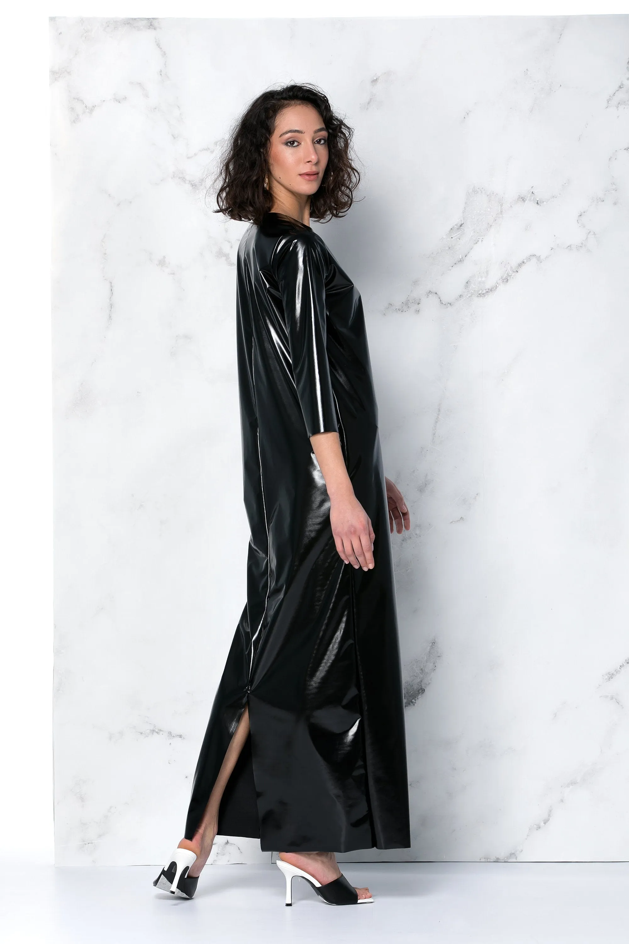 Black Latex Dress, Vinyl Dress Women, Black Maxi Dress, Pencil Dress, Black Kaftan, Plus Size Dress, Minimalist Dress, Punk Dress, Caftan