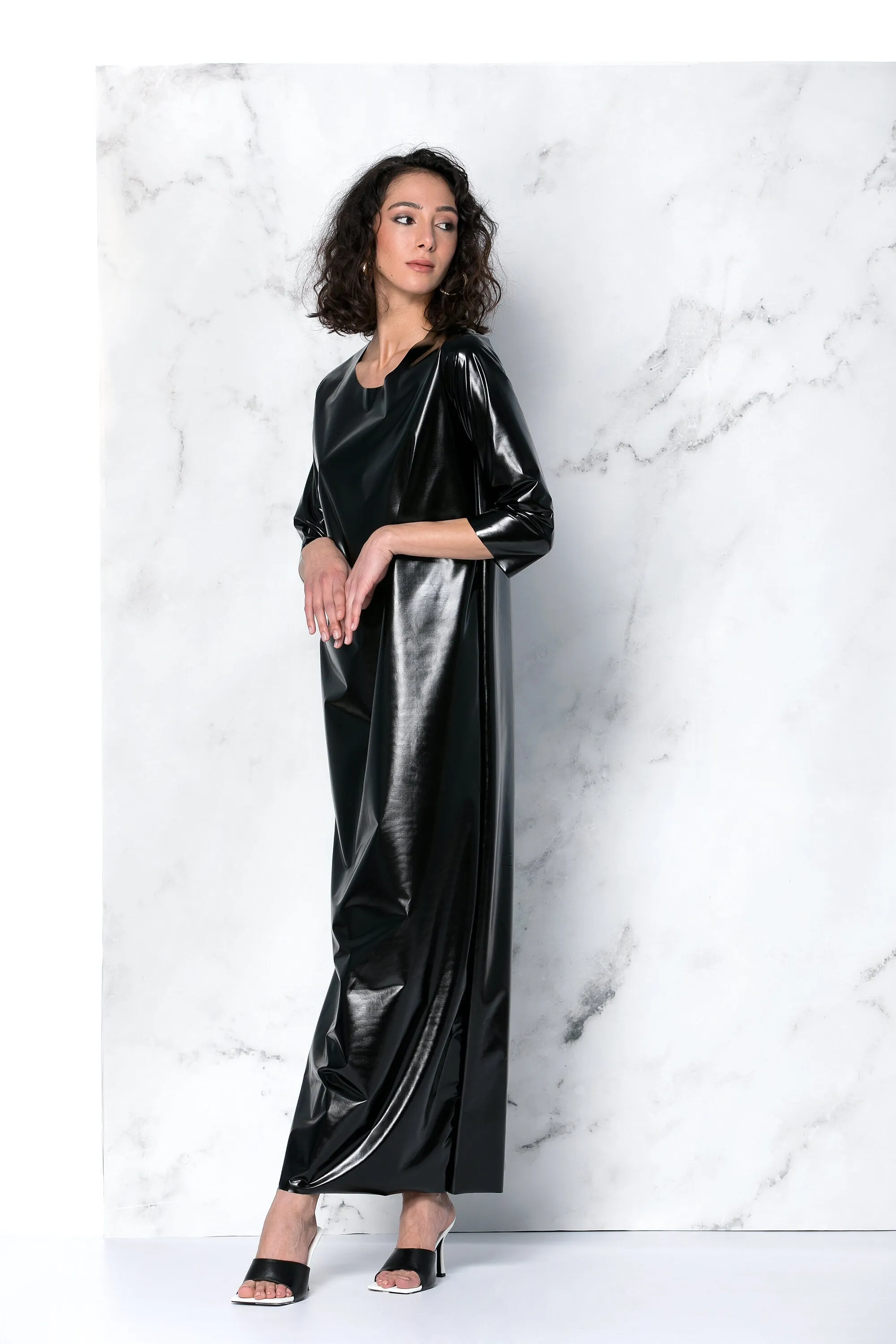 Black Latex Dress, Vinyl Dress Women, Black Maxi Dress, Pencil Dress, Black Kaftan, Plus Size Dress, Minimalist Dress, Punk Dress, Caftan