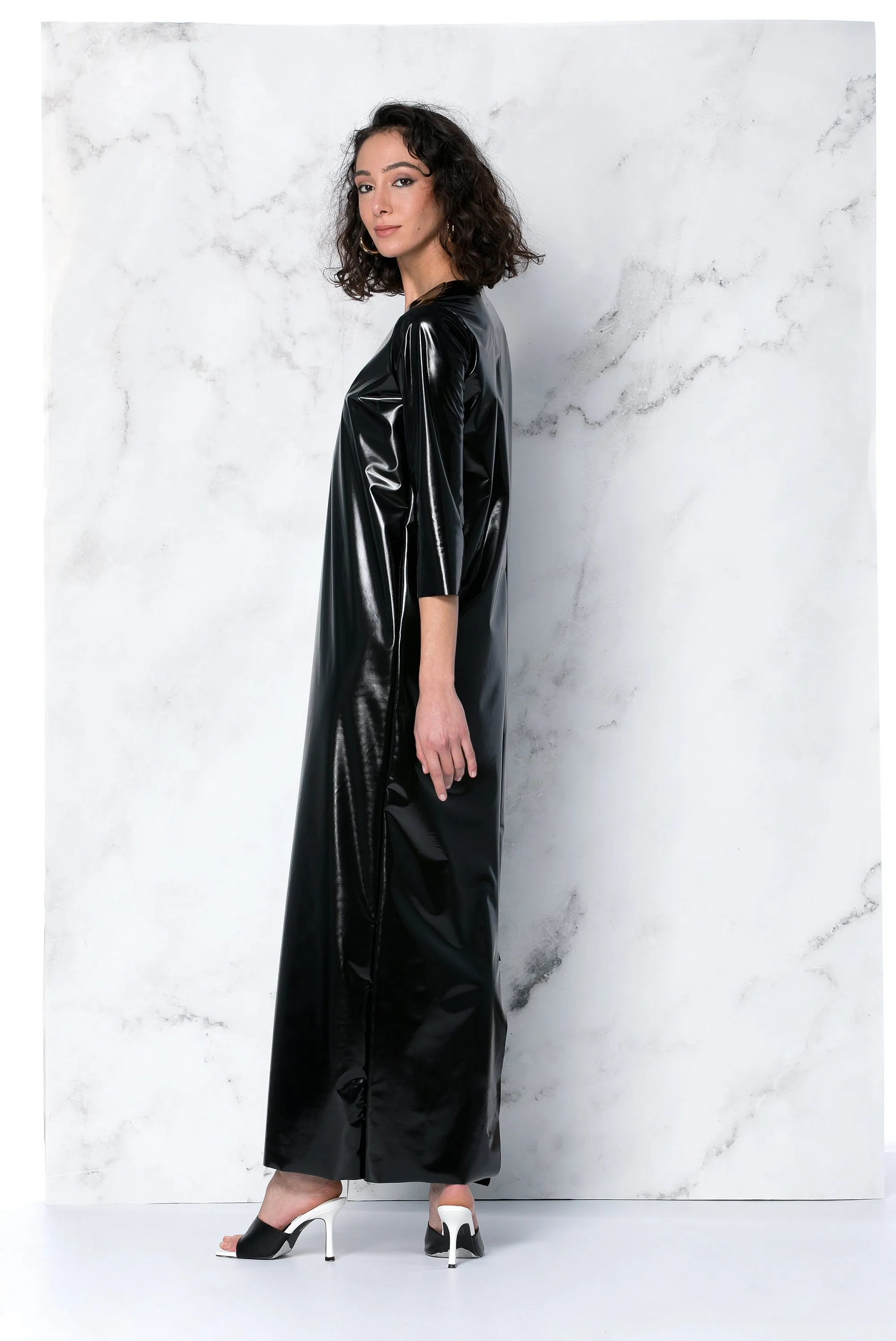 Black Latex Dress, Vinyl Dress Women, Black Maxi Dress, Pencil Dress, Black Kaftan, Plus Size Dress, Minimalist Dress, Punk Dress, Caftan