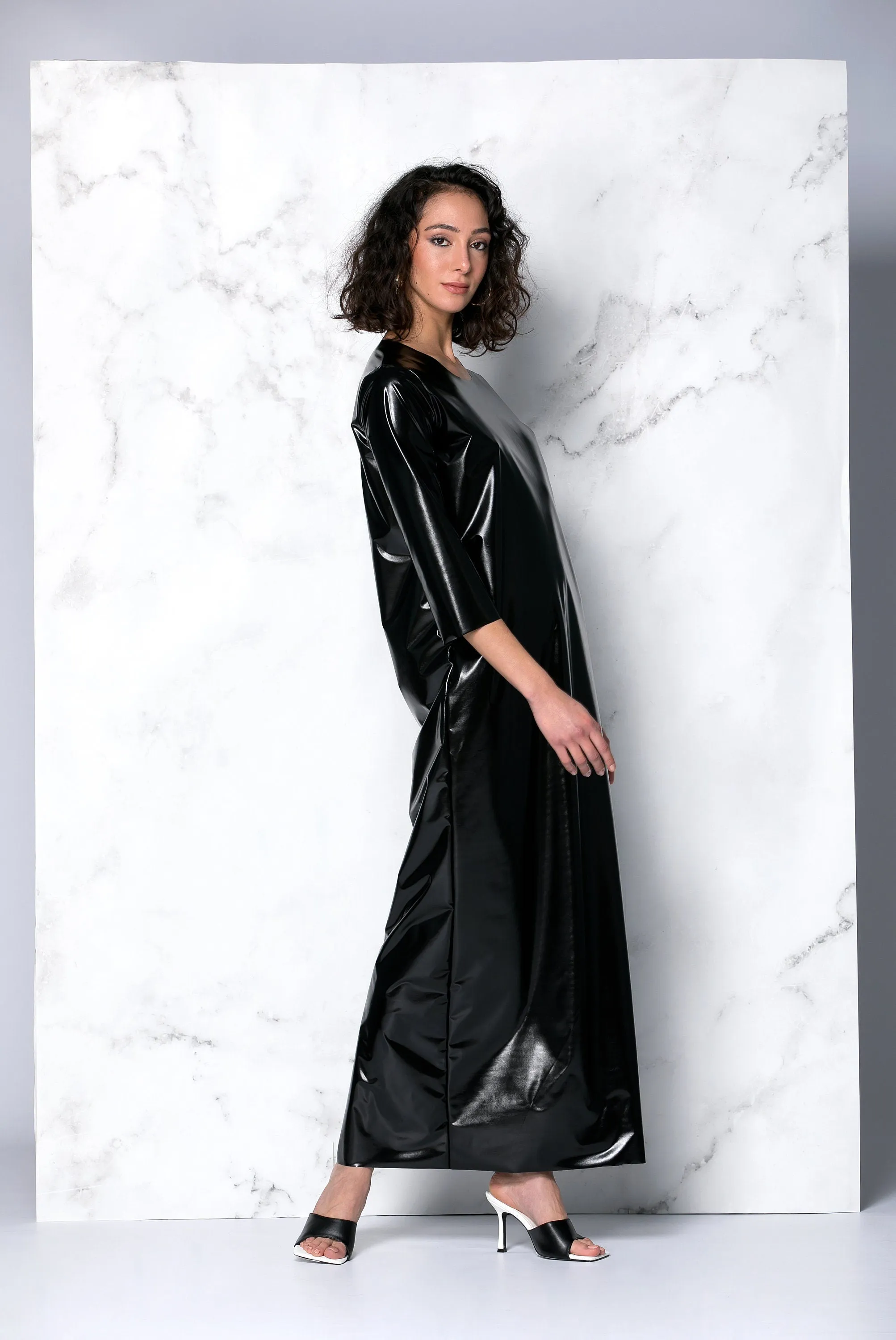 Black Latex Dress, Vinyl Dress Women, Black Maxi Dress, Pencil Dress, Black Kaftan, Plus Size Dress, Minimalist Dress, Punk Dress, Caftan