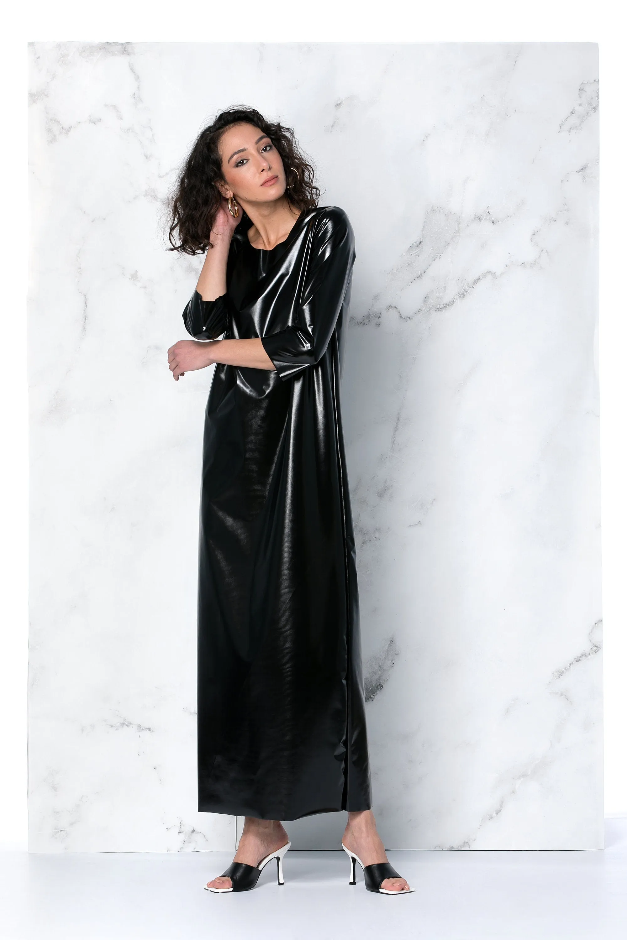 Black Latex Dress, Vinyl Dress Women, Black Maxi Dress, Pencil Dress, Black Kaftan, Plus Size Dress, Minimalist Dress, Punk Dress, Caftan