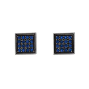 Blackened 18k White Gold Cuadrado Earrings Blue Sapphires