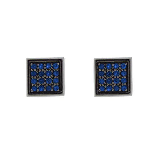 Blackened 18k White Gold Cuadrado Earrings Blue Sapphires