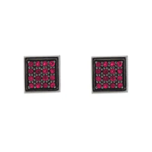 Blackened 18k White Gold Cuadrado Earrings Ruby