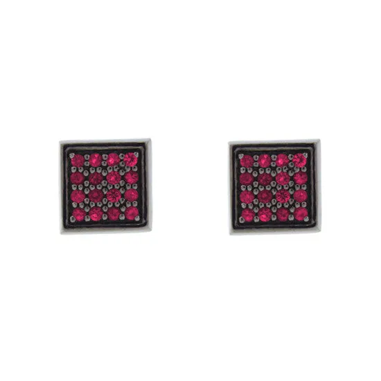 Blackened 18k White Gold Cuadrado Earrings Ruby