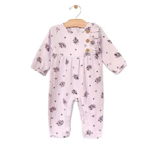 City Mouse Crinkle Cotton Side Button Romper - Lilac Floral