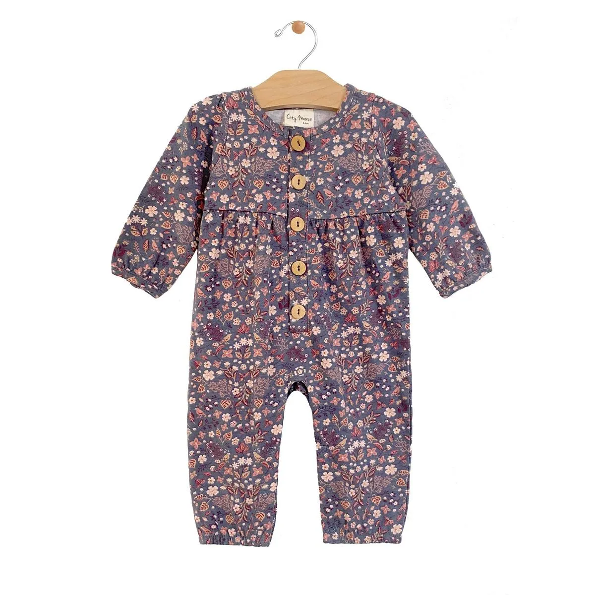 City Mouse Jersey Button Gathered Romper - Multi Floral