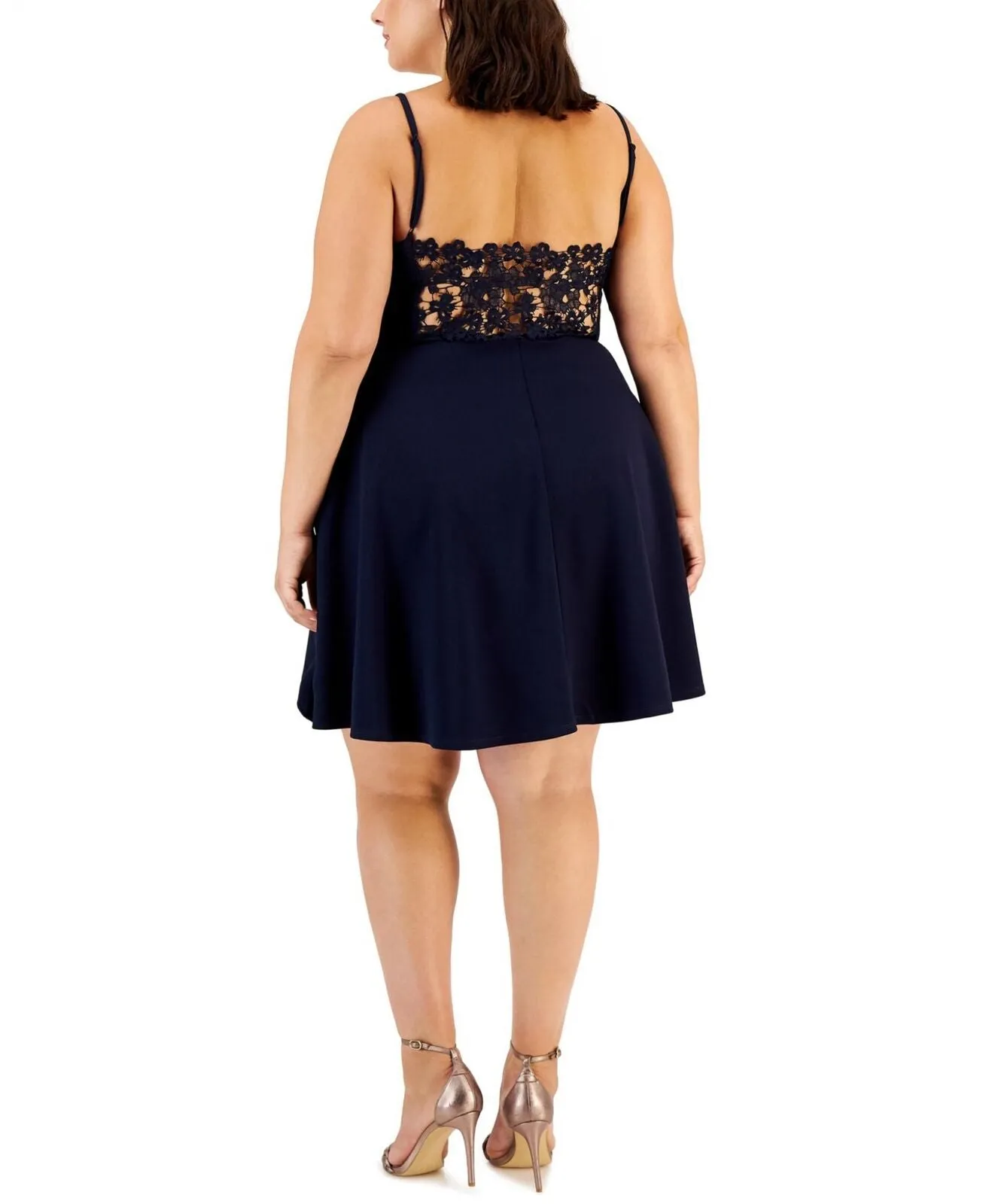 City Studios Womens Trendy Plus Size Lace-Back Skater Dress 7711KL8PD1