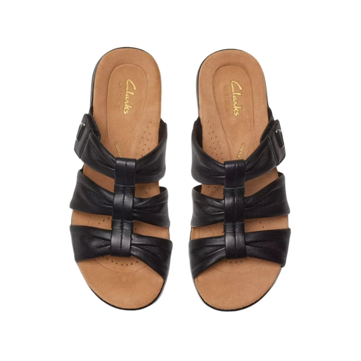 Clarks Women's Kitly Slide Sandals Black Leather Sandal
