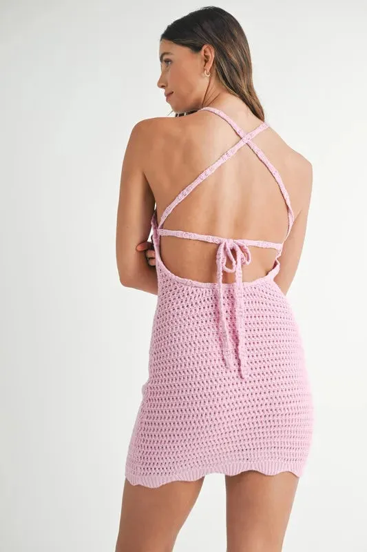 Crochet Crisscross Spaghetti Strap Mini Dress