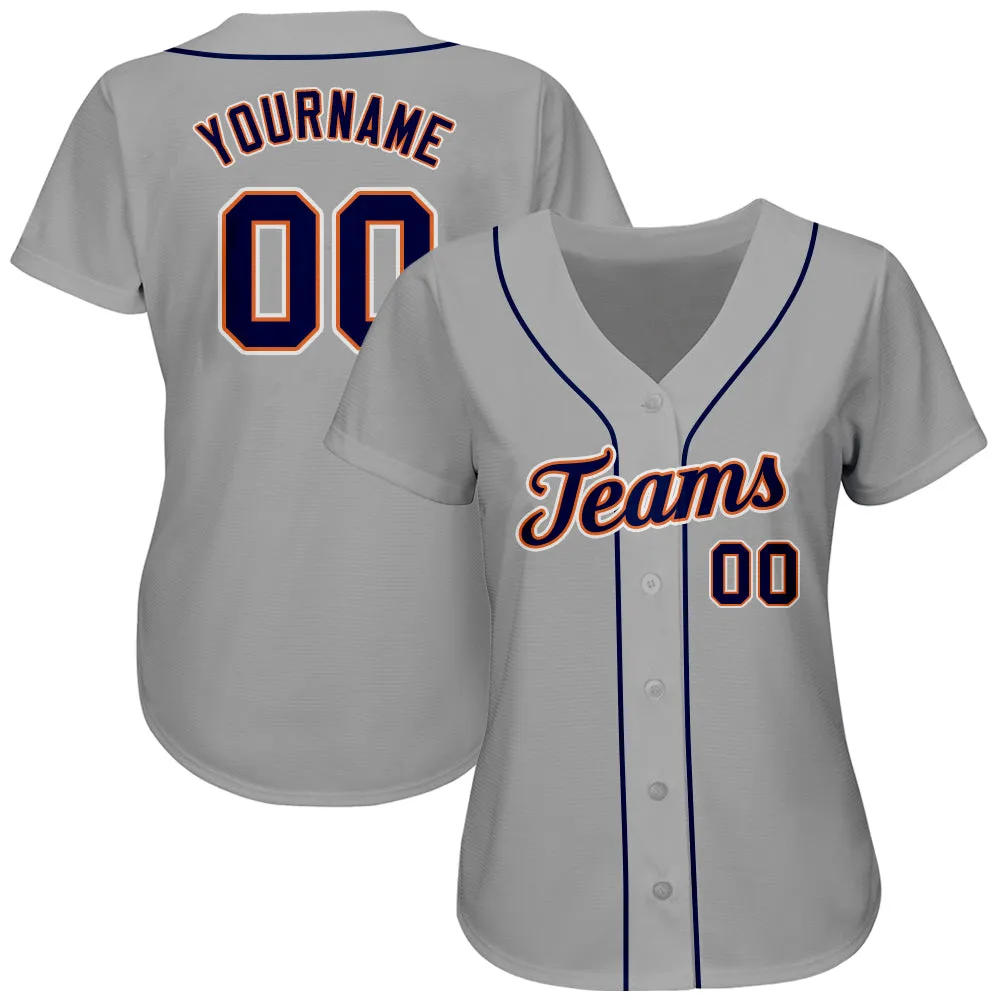 Custom Gray Navy-Orange Authentic Baseball Jersey