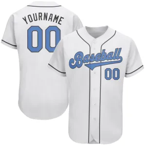 Custom White Light Blue-Steel Gray Authentic Father's Day Baseball Jersey