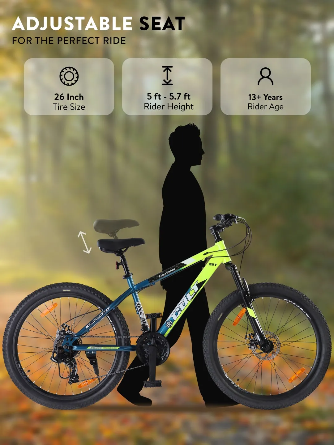 DAUNTLESS21S26TGREENBLUE Steel 21 Speed Shimano Gear 26 inch Mountain Cycle, Dual Disc Brake, Front Suspension, Double Wall Rim, Free Trainer Sessions, Cycling Event