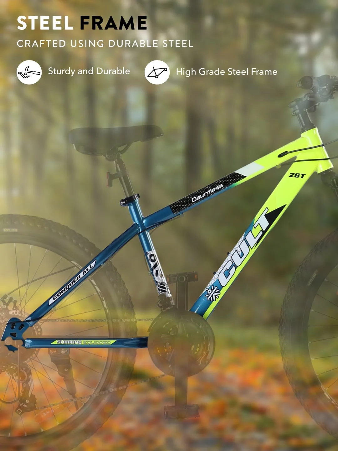 DAUNTLESS21S26TGREENBLUE Steel 21 Speed Shimano Gear 26 inch Mountain Cycle, Dual Disc Brake, Front Suspension, Double Wall Rim, Free Trainer Sessions, Cycling Event