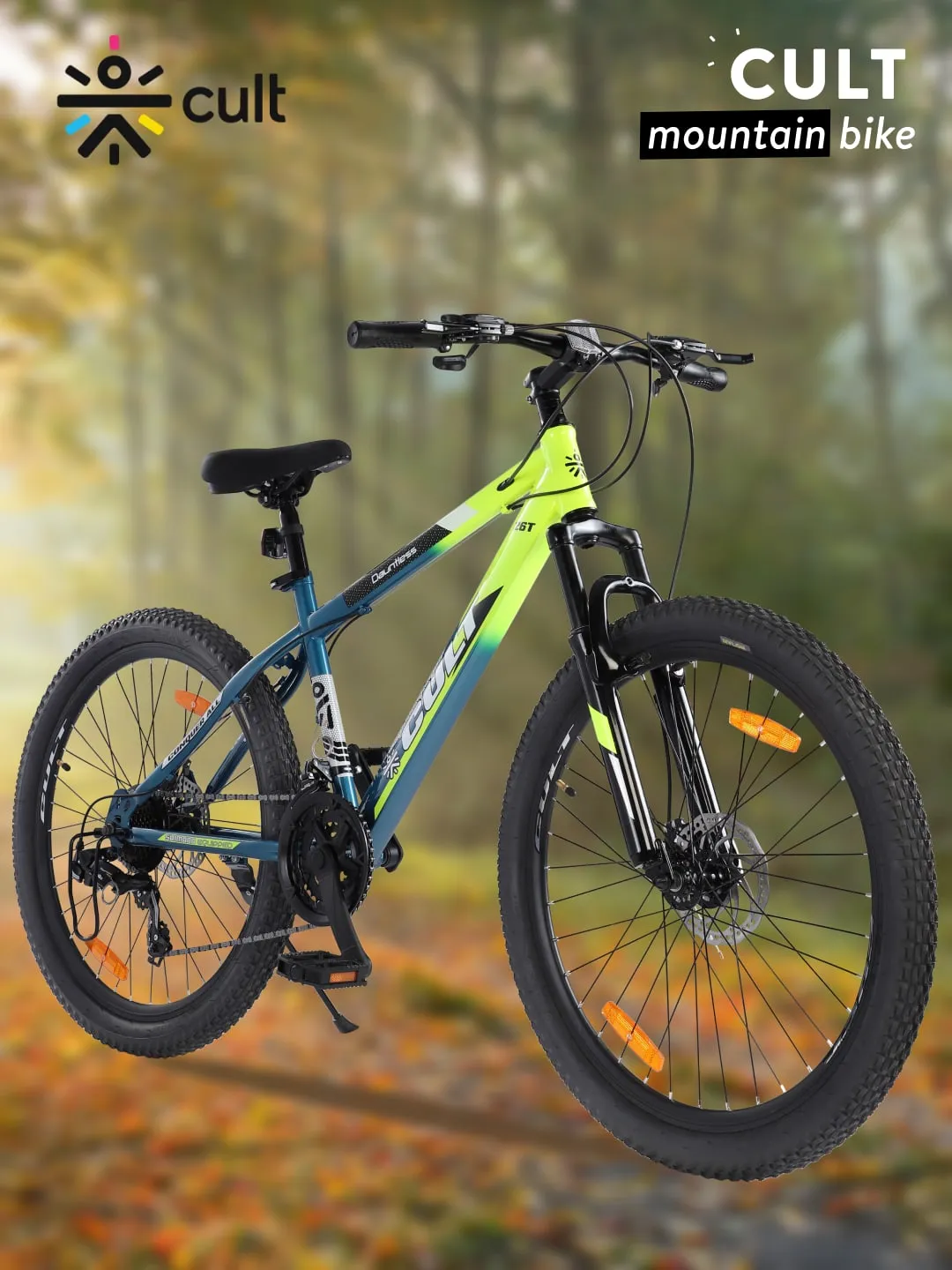 DAUNTLESS21S26TGREENBLUE Steel 21 Speed Shimano Gear 26 inch Mountain Cycle, Dual Disc Brake, Front Suspension, Double Wall Rim, Free Trainer Sessions, Cycling Event