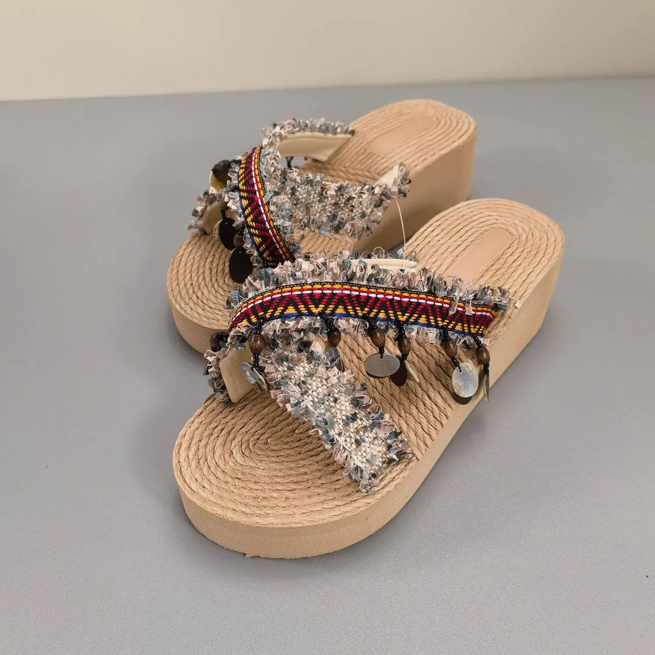 Ethnic Beaded Platform Sandals