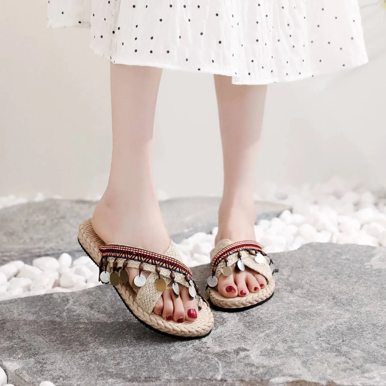 Ethnic Beaded Platform Sandals