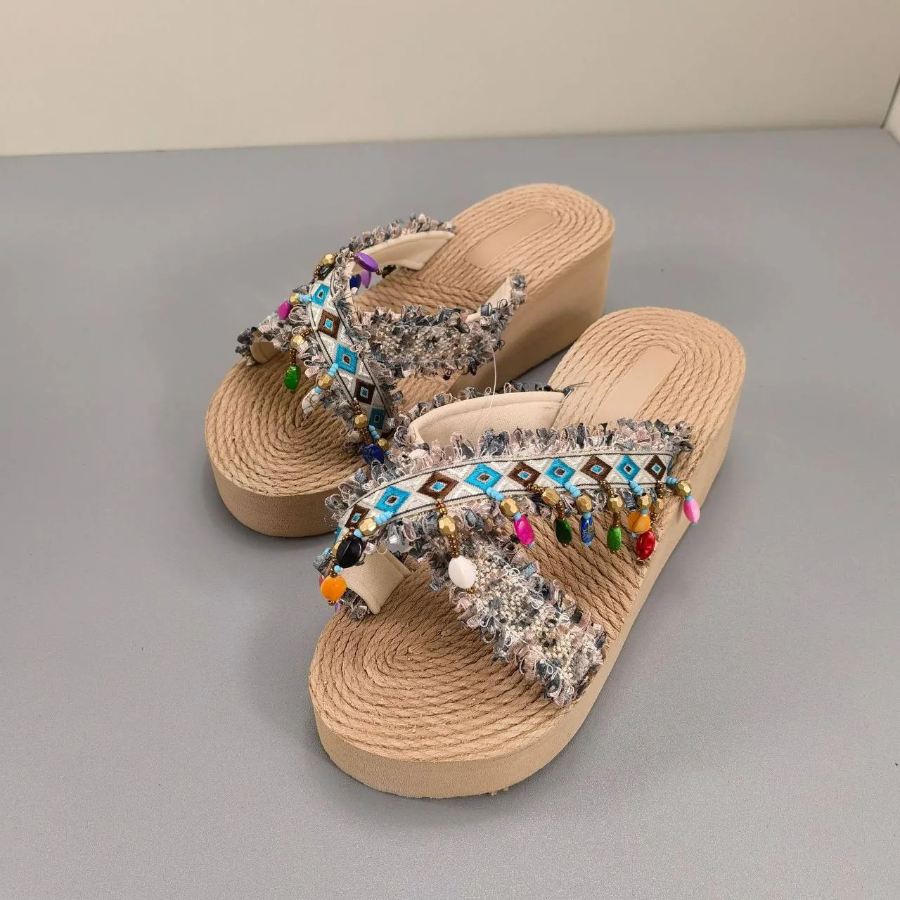 Ethnic Beaded Platform Sandals