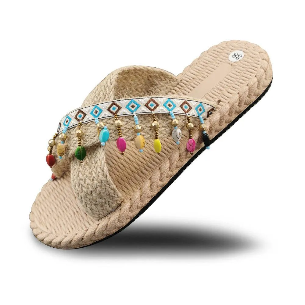 Ethnic Beaded Platform Sandals