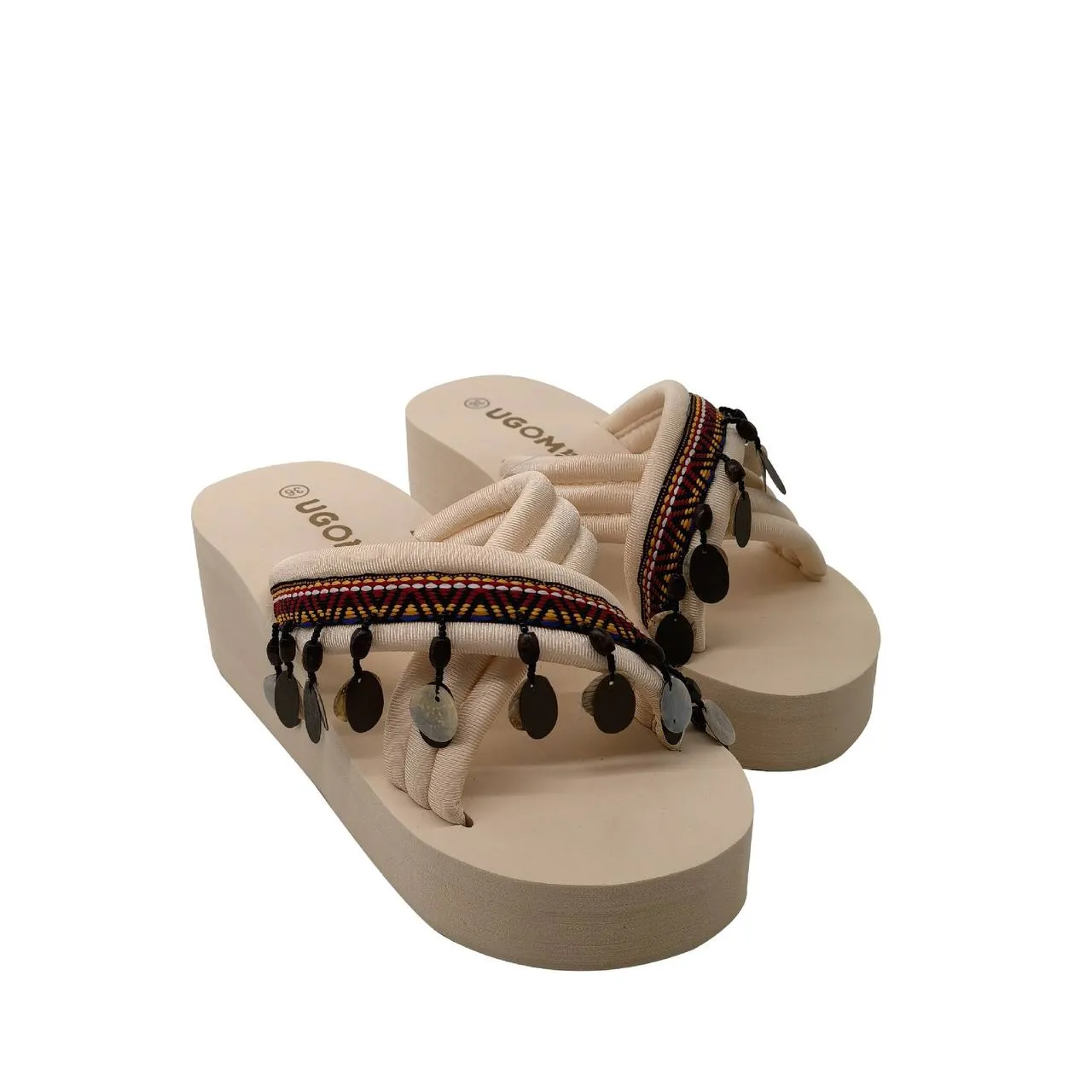 Ethnic Beaded Platform Sandals