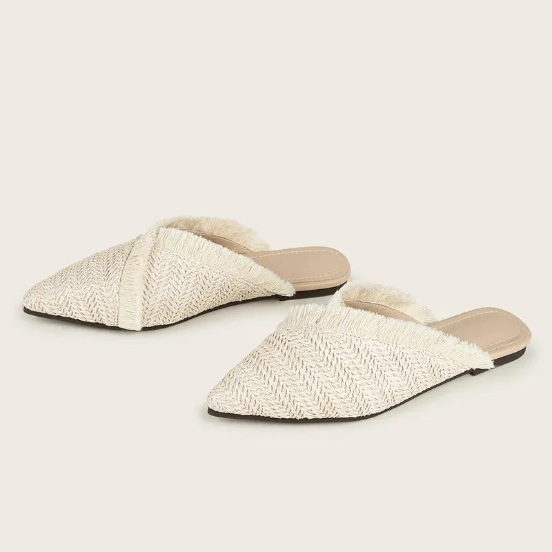 Fretwork Heels Shoes Ladies' Slippers Luxury Slides Cover Toe Slipers Women Female Mule Flat Summer Designer Soft 2024 Mules Cas