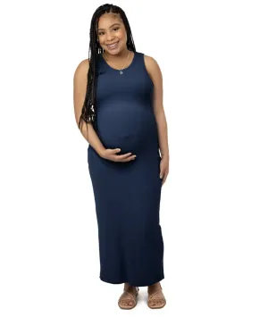 Gwen Navy Ribbed Bamboo Maternity Midi Dress
