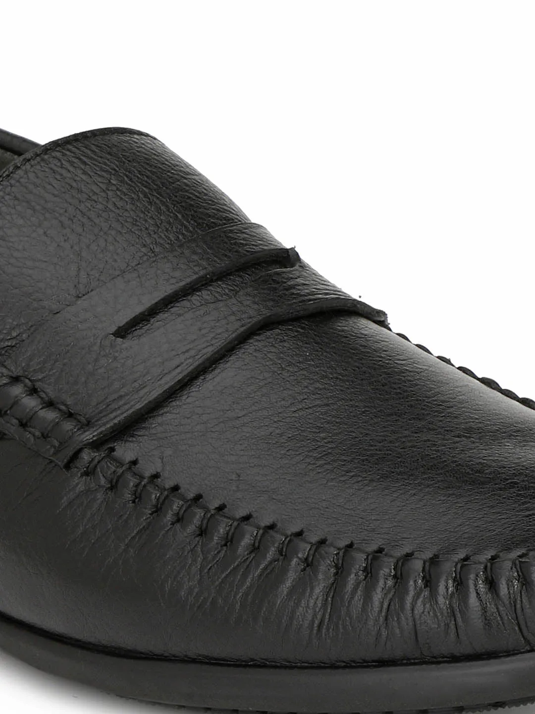 Hitz Men's Black Slip-On Comfort Leather Shoes