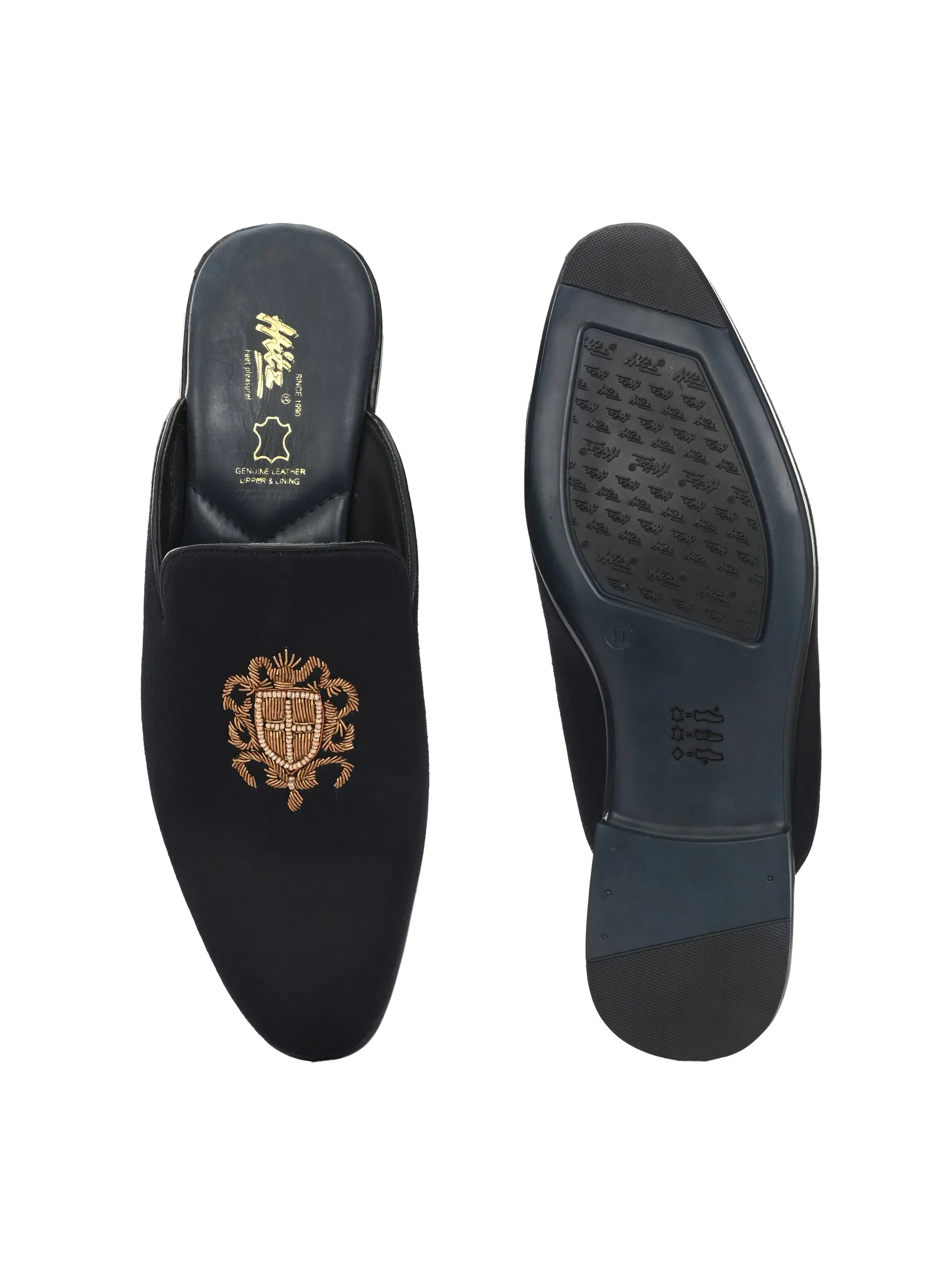 Hitz Men's Black Velvet Mule Shoes