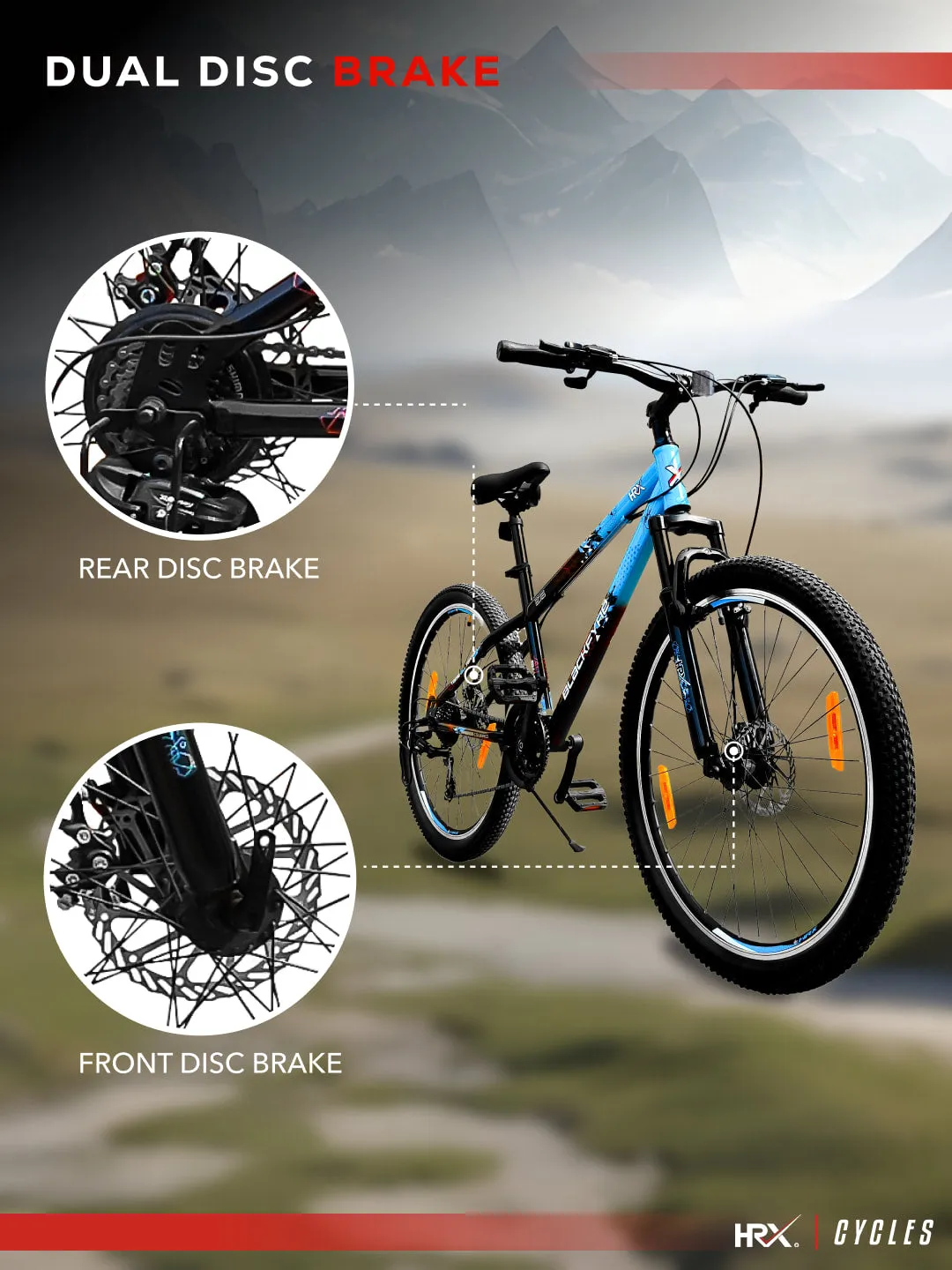 HRX Cycles by Hrithik Roshan BLACKFYRE27T21SBLUE Steel 21 Speed, 27.5 inch, Mountain Cycle, Front Suspension, Double Wall Rim, Free Trainer Sessions and Cycling Event