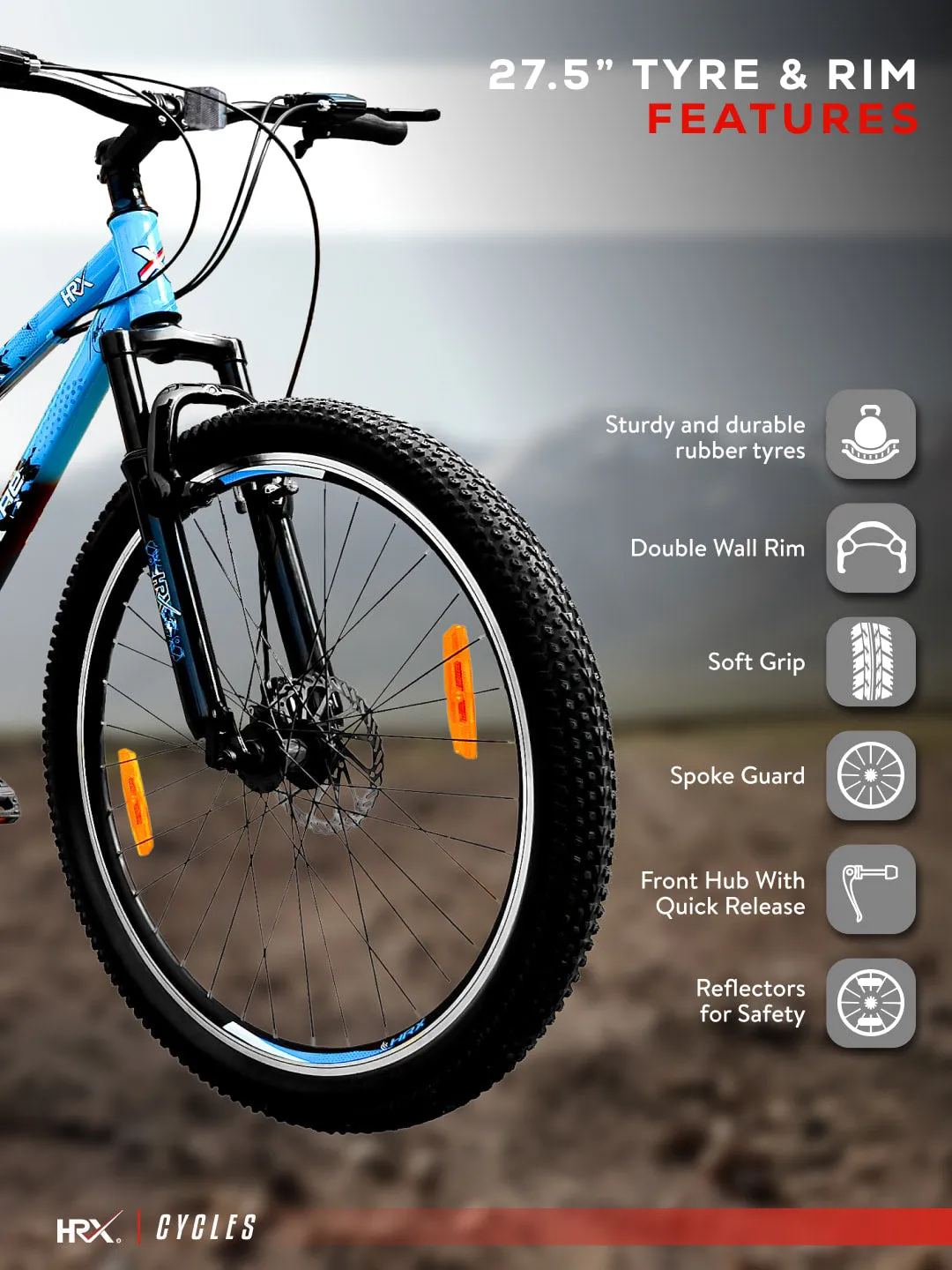 HRX Cycles by Hrithik Roshan BLACKFYRE27T21SBLUE Steel 21 Speed, 27.5 inch, Mountain Cycle, Front Suspension, Double Wall Rim, Free Trainer Sessions and Cycling Event