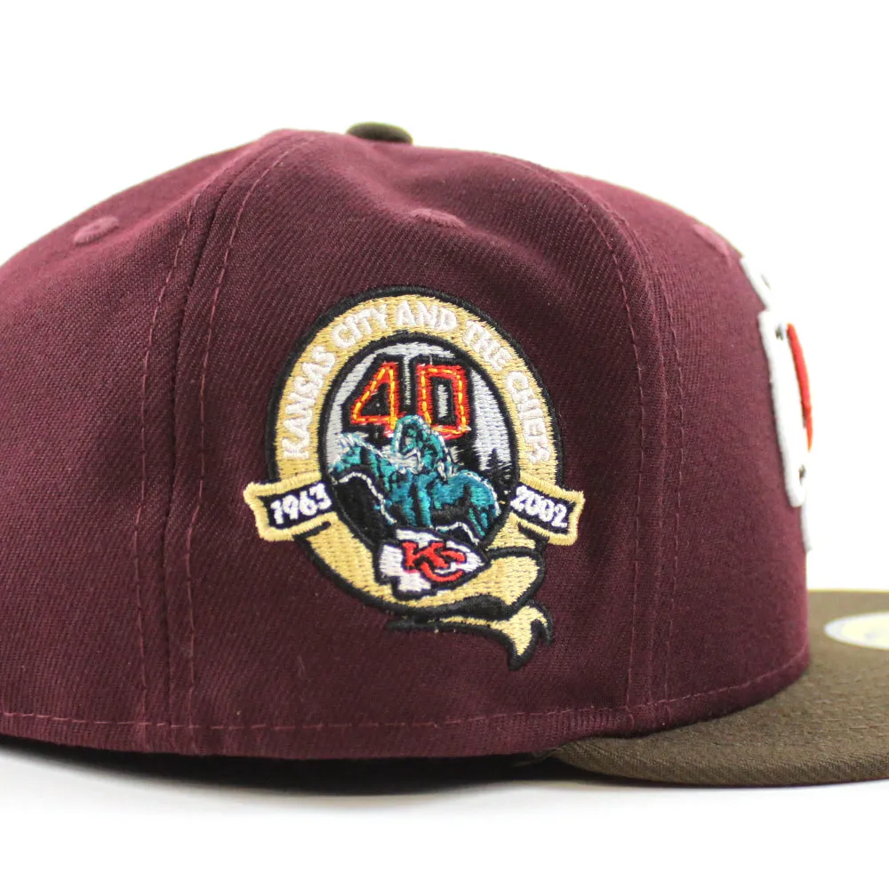 Kansas City Chiefs 40TH ANNIVERSARY 59Fifty New Era Fitted Hat (Maroon Brown Khaki Under Brim)