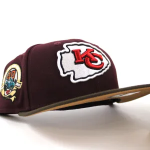 Kansas City Chiefs 40TH ANNIVERSARY 59Fifty New Era Fitted Hat (Maroon Brown Khaki Under Brim)