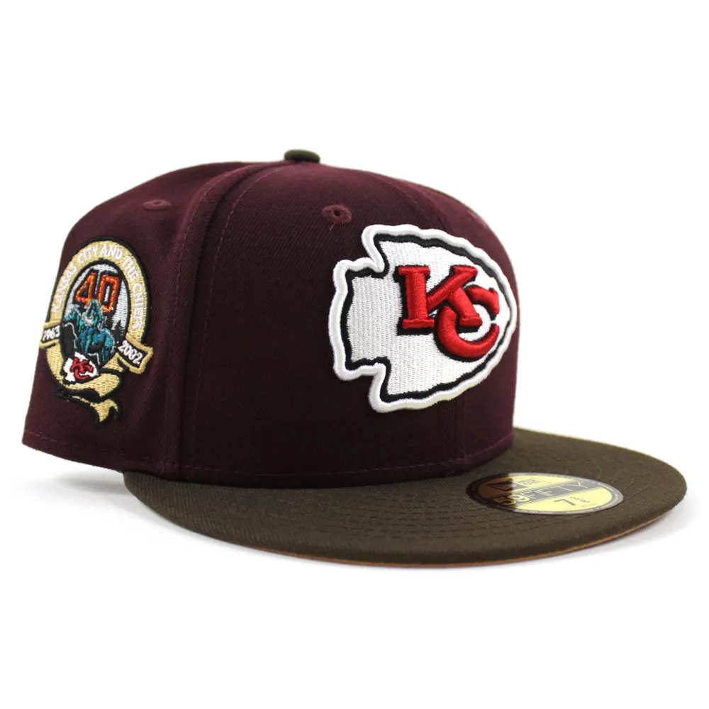 Kansas City Chiefs 40TH ANNIVERSARY 59Fifty New Era Fitted Hat (Maroon Brown Khaki Under Brim)