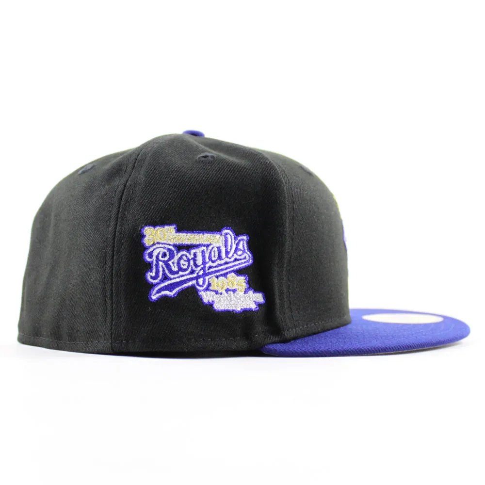 Kansas City Royals 50th Anniversary New Era 59Fifty Fitted Hat (Black Royal Blue Gray Under Brim)