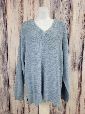 LARGE BLUE A501304 Encore by Idina Menzel Relaxed Cotton V-Neck Sweater
