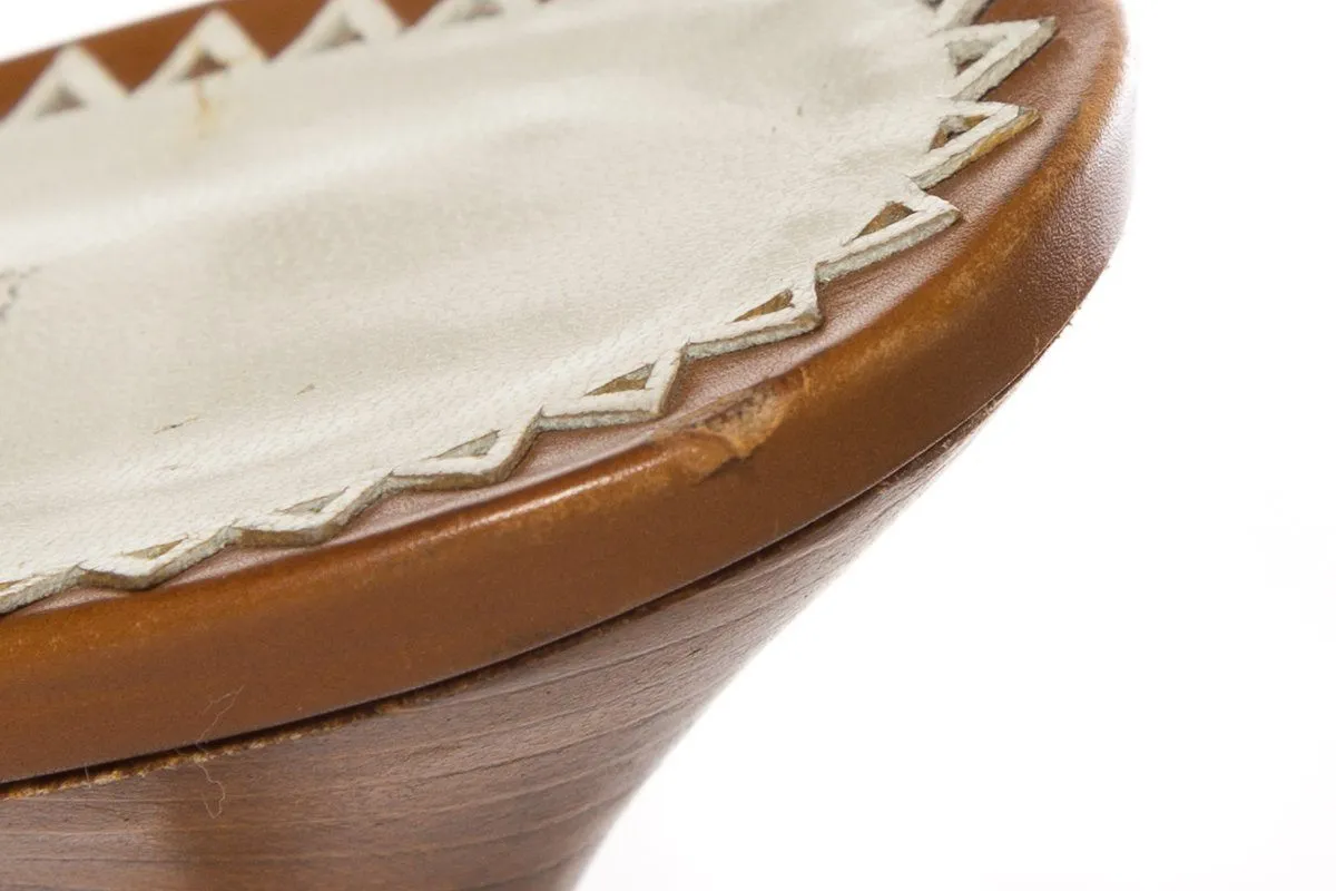 Manolo Blahnik Tan Alligator Open-Toe Mules SZ 37.5 Sale