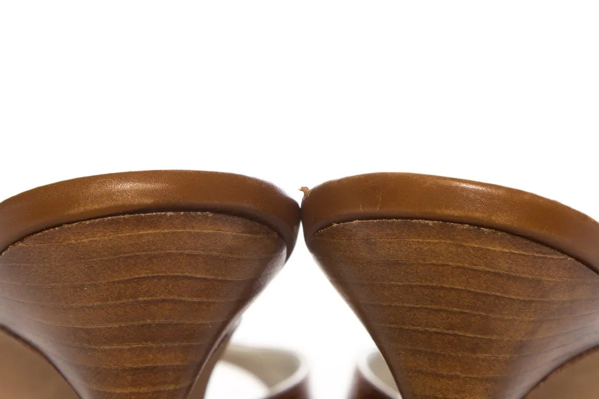 Manolo Blahnik Tan Alligator Open-Toe Mules SZ 37.5 Sale