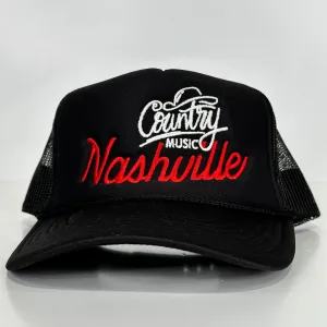 NASHVILLE COUNTY MUSIC Black Mesh Trucker SnapBack Hat Cap Custom Embroidery